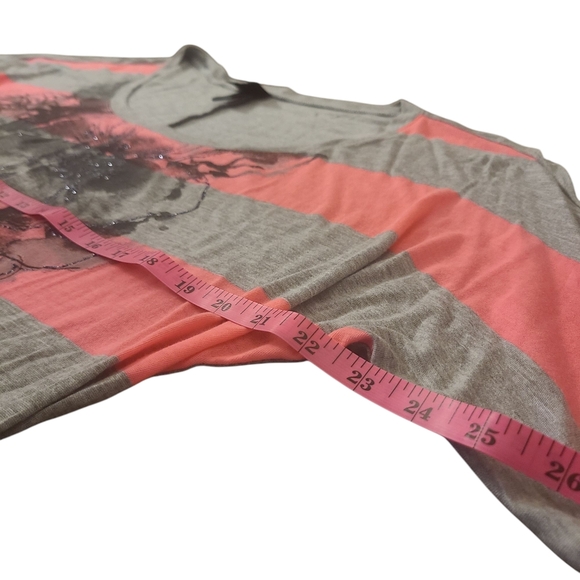 Daytrip By Buckle Womens Pink & Gray Floral Striped Batwing Top Size Large - Picture 6 of 8